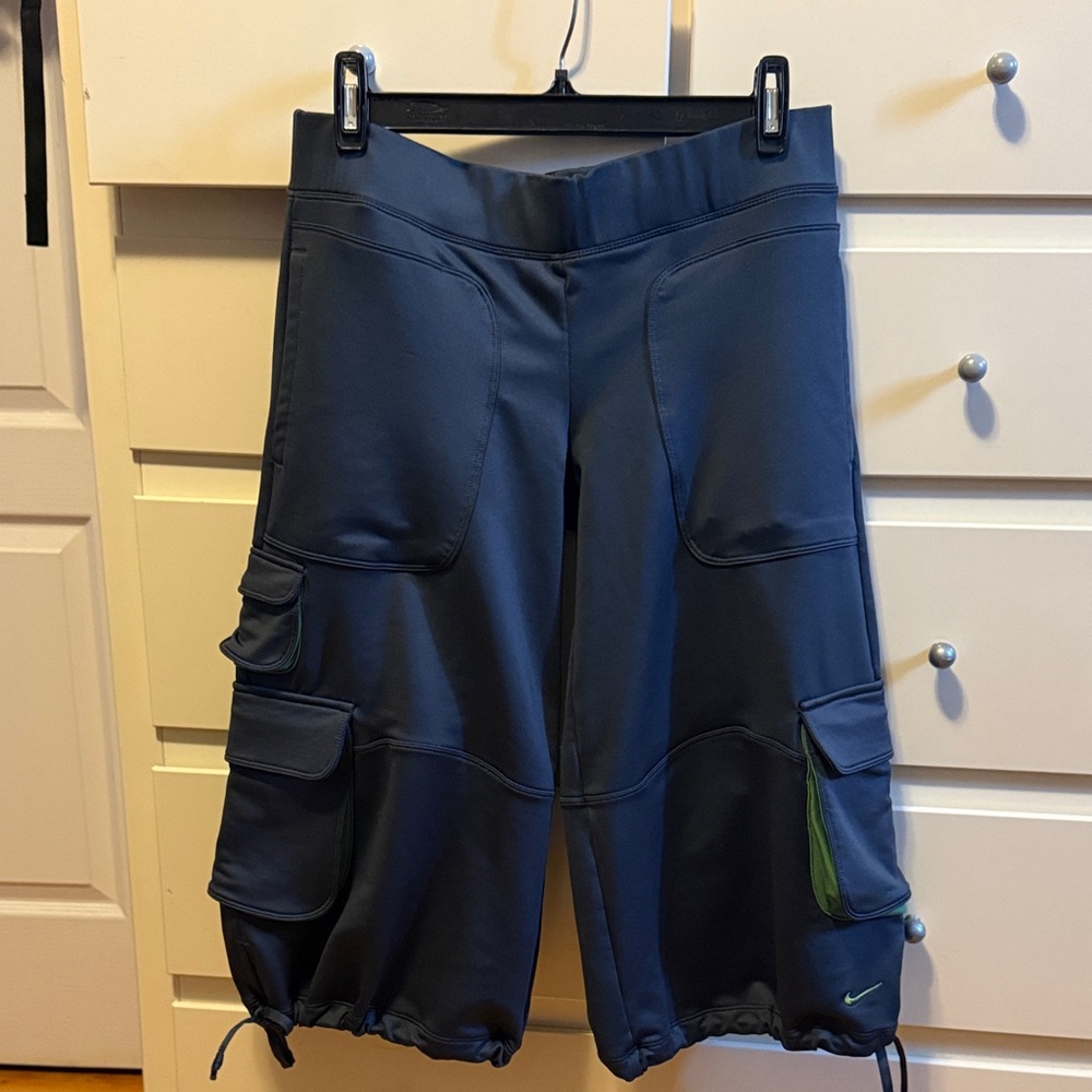 Nike Dark Gray Cargo Shorts with Green Accents